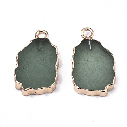 Green Aventurine Natural Green Aventurine Pendants, with Light Gold Plated Edge and Iron Loop, Nuggets, 19~21x12x3mm, Hole: 1.6mm