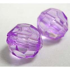 Pourpre Perles acryliques transparentes, ronde à facettes, pourpre, 8mm, trou: environ 1.5 mm, environ1800 pcs / 500 g