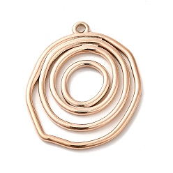 Rose Gold Ion Plating(IP) 304 Stainless Steel Pendants, Irregular Flat Round Charm, Rose Gold, 28x23x2mm, Hole: 1.4mm