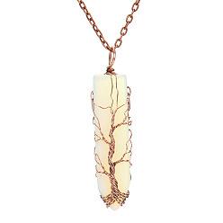Opalite Opalite Bullet Copper Wire Wrapping Pendant Necklaces, Cable Chain Necklace, 20-7/8 inch(53cm)
