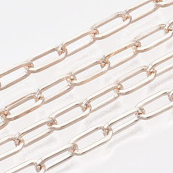 Oro Rosa Cadenas de clips de hierro sin soldar, Plano Oval, cadenas portacables alargadas estiradas, con carrete, oro rosa, 12.5x6x1.2 mm, aproximadamente 82.02 pies (25 m) / rollo