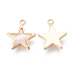 Seashell Color Brass Charms, with Shell, Star, Real 18K Gold Plated, Nickel Free, Seashell Color, 13.5x11.5x2mm, Hole: 1.5mm