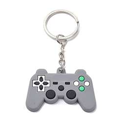 Gray PVC Game Controller Keychain, with Platinum Iron Ring Findings, Gray, 8.05cm