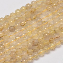 Quartz Rutilated Or naturelle quartz rutile ronde rangées de perles, 8mm, Trou: 1mm, Environ 50 pcs/chapelet, 15.5 pouce