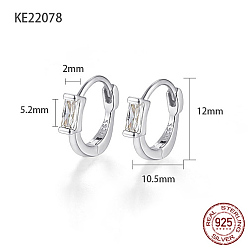 Clear Rhodium Plated 925 Sterling Silver Pave Cubic Zirconia Rectangle Hoop Earrings for Women, with 925 Stamp, Platinum, Clear, 12x2x10.5mm
