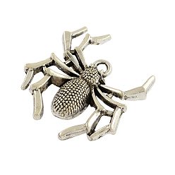 Antique Silver Halloween Jewelry Tibetan Style Alloy Spider Pendants, Cadmium Free & Nickel Free & Lead Free, Antique Silver, 35x31x5.5mm, Hole: 2.5mm