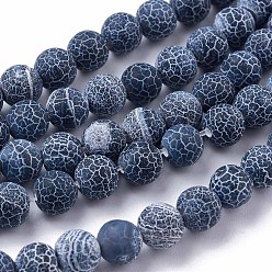 Dark Blue Frosted Natural Agate Beads Strands, Round, Dyed & Heated, Dark Blue, 8mm, Hole: 1mm, about 48pcs/strand, 14.5 inch