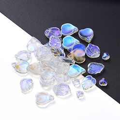Clair AB Galvanoplastie perles de verre transparentes, formes mixtes, clair ab, 5~21x6~14x3~10mm, Trou: 0.9~1.2mm