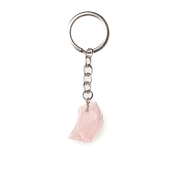 Quartz Rose Porte-clés pendentif en quartz rose naturel brut brut, porte-clés en pierre de guérison de pépites, pépites : cm
