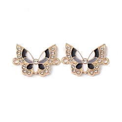 Black Alloy Enamel Connector Charms, Butterfly Links with Crystal Rhinestone, Light Gold, Cadmium Free & Nickel Free & Lead Free, Black, 16x22x2mm, Hole: 1.6mm