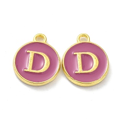 Letter D Golden Plated Alloy Enamel Charms, Cadmium Free & Lead Free, Enamelled Sequins, Flamingo, Flat Round with Letter, Letter.D, 14x12x2mm, Hole: 1.4mm