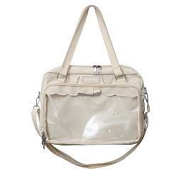 Antique White Nylon Shoulder Bags, Rectangle Women Handbags, with Zipper Lock & Clear PVC Windows, Antique White, 26x36x8cm