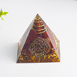 Piedra Roja Chakra tema orgonite pirámide resina generadores de energía, Chips de jaspe rojo natural reiki en el interior para decoración de escritorio de oficina en casa, 30 mm