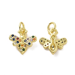 Real 18K Gold Plated Brass Micro Pave Colorful Cubic Zirconia Charms, with Jump Ring, Bees, Real 18K Gold Plated, 12x12x3mm, Hole: 3.2mm