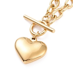 Oro 304 collar con colgante de cierre de corazón de acero inoxidable para mujer, dorado, 18.90 pulgada (48 cm)