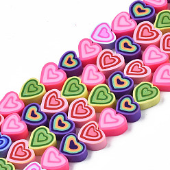 Mixed Color Handmade Polymer Clay Beads Strands, for DIY Jewelry Crafts Supplies, Heart, Mixed Color, 7.5~11x7~11x4~5mm, Hole: 1.8mm, about 40pcs/strand, 13.39 inch~14.17 inch(34~36cm)