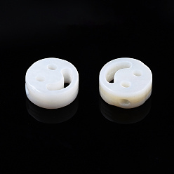 Creamy White Natural Freshwater Shell Beads, Flat Round with Smiling Face, Creamy White, 6x2.5mm, Hole: 0.8mm