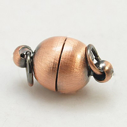 Brushed Red Copper Brass Magnetic Clasps with Loops, Oval, Brushed Red Copper, 17x10mm, Hole: 3mm