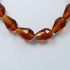 Brun Saddle Chapelets de perles en verre, facette, larme, selle marron, 15x10mm, Trou: 2mm, Environ 48 pcs/chapelet, 27.56 pouce (70 cm)