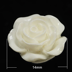 White Opaque Resin Cabochons, Flower, White, 14x6mm