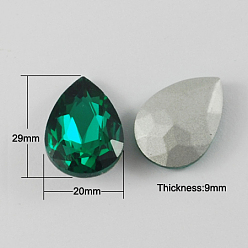 Sea Green Glass Point Back Rhinestone, Back Plated, Faceted, teardrop, Sea Green, 29x20x9mm