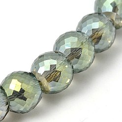 Dark Sea Green Electorplated Glass Beads, Rainbow Plated, Faceted, Round, Dark Sea Green, 11x8mm, Hole: 1mm
