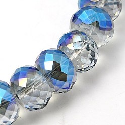 Azul Royal Abalorios de vidrio electrochapado, arco iris chapado, facetados, Rondana plana, azul real, 16x10 mm