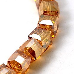 Orange Electorplated Glass Beads, Rainbow Plated, Faceted, Cube, Orange, 10~11x10~11x10~11mm, Hole: 1mm