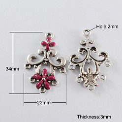 Pale Violet Red Alloy Chandelier Component Links, Cadmium Free & Lead Free, Enamel Style, Flower, Antique Silver, Pale Violet Red, 34x22x3mm, Hole: 2mm