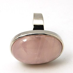 Rose Quartz Gemstone Rings, Rose Quartz, with Platinum Brass Findings, Oval, Adjustable, Pink, 18mm