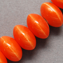 Rouge Orange Perles en porcelaine manuelles, porcelaine émaillée lumineux, rondelle, rouge-orange, 15x10mm, Trou: 4mm