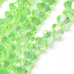 Pale Green Electroplate Glass Beads Strands, Full Pearl Luster Plated, Faceted, Bicone, Pale Green, 6x4mm, Hole: 1mm