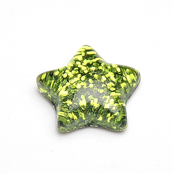Yellow Green Resin Cabochons, with Glitter Powder, Star, Yellow Green, 16x16.5~17x5~6mm