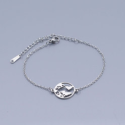 Stainless Steel Color 201 Stainless Steel Link Bracelets, with Lobster Claw Clasps, Flat Round, Stainless Steel Color, 6-5/8 inch~6-7/8 inch(16.75~17.3cm)