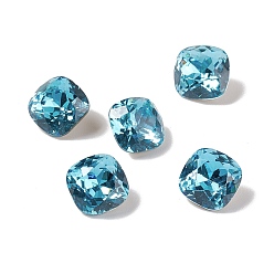 Deep Sky Blue Cubic Zirconia Cabochons, Pointed Back & Back Plated, Square, Deep Sky Blue, 8x8x4mm