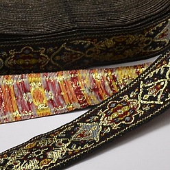 Black Polyester Ribbons, with Flower Pattern, Jacquard Ribbon, Black, 1-1/8 inch(30mm), 33yards/roll(30.1752m/roll)