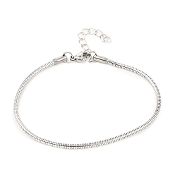 Stainless Steel Color Unisex 304 Stainless Steel Round Snake Chain Bracelets, with Lobster Claw Clasps, Stainless Steel Color, 3mm, 7-5/8 inch(19.5cm)