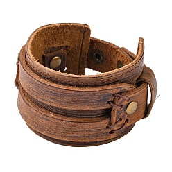 Saddle Brown Leather Wrap Snap Bracelets, Saddle Brown, 220~240mm(8-5/8 inch~9-1/2 inch)