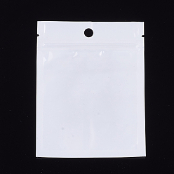 Blanco Bolsas de plástico con cierre de película de perlas, bolsas de embalaje resellables, con orificio para colgar, sello superior, Rectángulo, blanco, 12x9 cm, medida interna: 8.5x8 cm
