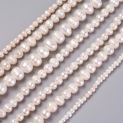 White Natural Cultured Freshwater Pearl Beads Strands, Potato, White, 3~13x3~13mm, Hole: 0.5~1mm, about 24~136pcs/strand, 13 inch~16.1 inch(33~41cm)