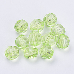 Lawn Green Transparent Acrylic Beads, Faceted, Round, Lawn Green, 10x9.5mm, Hole: 1.8mm, about 990pcs/500g