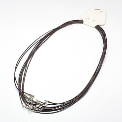 Коричневый Вощеной шнуры хлопка, для ожерелья делает, с 925 фурнитурой из стерлингового серебра и застежками с пружинными кольцами, коричневые, платина, 458x1 мм