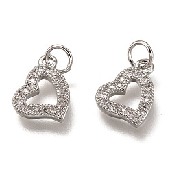 Platinum Brass Micro Pave Clear Cubic Zirconia Charms, Cadmium Free & Lead Free, Long-Lasting Plated, Heart, Platinum, 9x12x2mm, Hole: 3mm