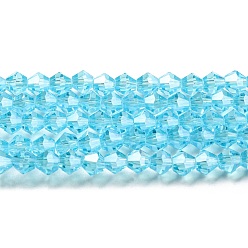 Light Sky Blue Transparent Electroplate Glass Beads Strands, Pearl Luster Plated, Faceted, Bicone, Light Sky Blue, 3.5mm, about 108~123pcs/strand, 12.76~14.61 inch(32.4~37.1cm)