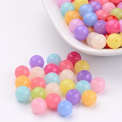 Couleur Mélangete Perles acryliques de gelée d'imitation , ronde, couleur mixte, 10mm, trou: 2 mm, environ 938 pcs / 500 g