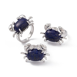 Lapis Lazuli Bague manchette ouverte crabe lapis lazuli naturel, bijoux en laiton platine pour femme, sans cadmium et sans plomb, taille us 7 1/4 (17.5 mm)