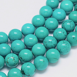 Turquoise Moyen Brins de perles rondes en magnésite naturelle, teints et chauffée, turquoise moyen, 10mm, Trou: 2mm, Environ 40 pcs/chapelet, 15.55 pouce