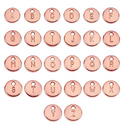 Rose Gold 26Pcs Alloy Pendants, Flat Round with Letter A~Z, Rose Gold, 10mm