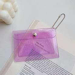 Violet Porte-clés porte-cartes à paillettes en pvc, avec chaînes boules et bouton pression, sac de carte, violette, 80x115mm