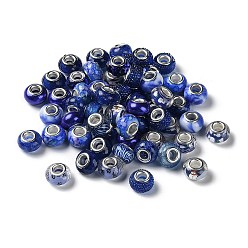 Medium Blue Resin European Beads, with Platinum Plated Brass Core, Rondelle, Medium Blue, 13.5x9mm, Hole: 5mm